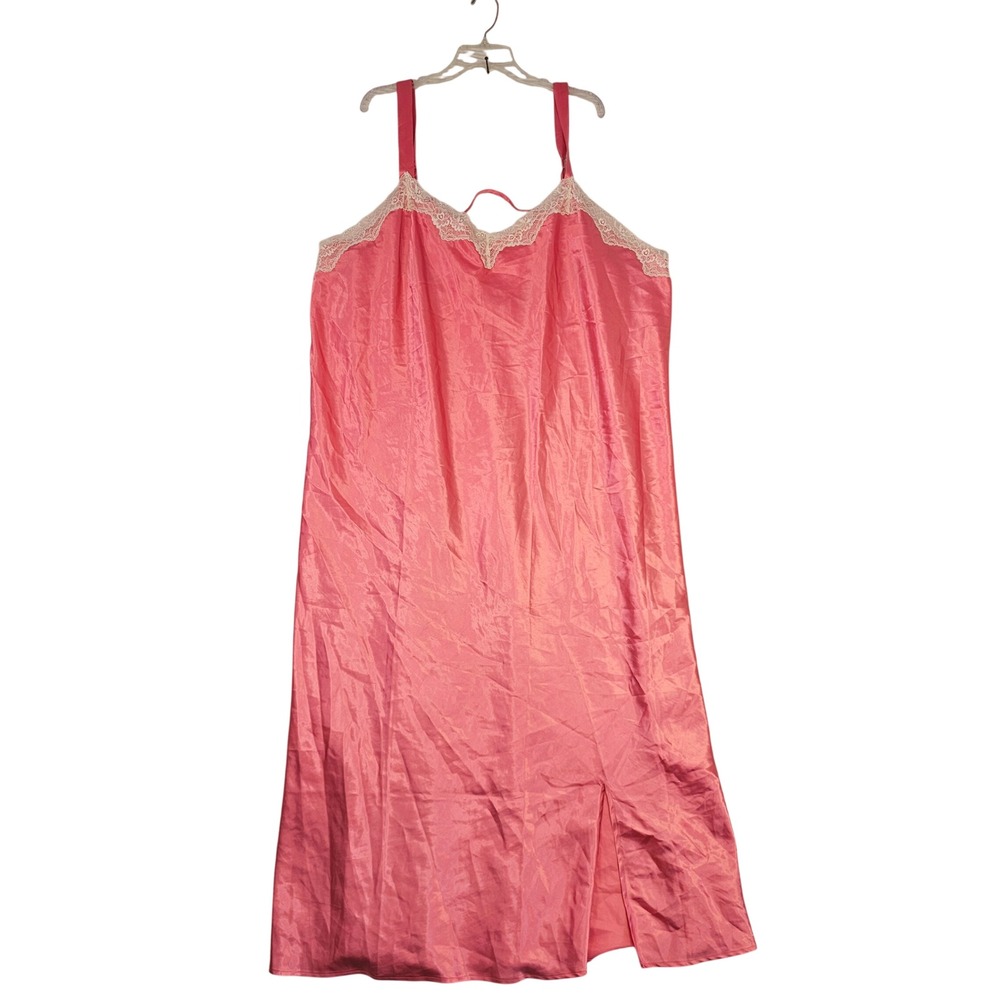 Amoureuse Pink Satin Lace Trim Nightgown Chemise Sleeveless Plus Size 30/32 3X